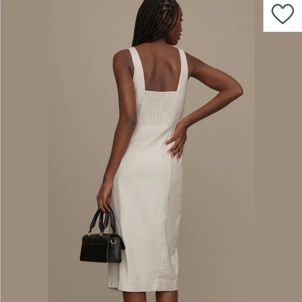 Anthropologie Sleeveless Square Neck Linen Button Wrap Midi Dress, XS - Picture 14 of 14